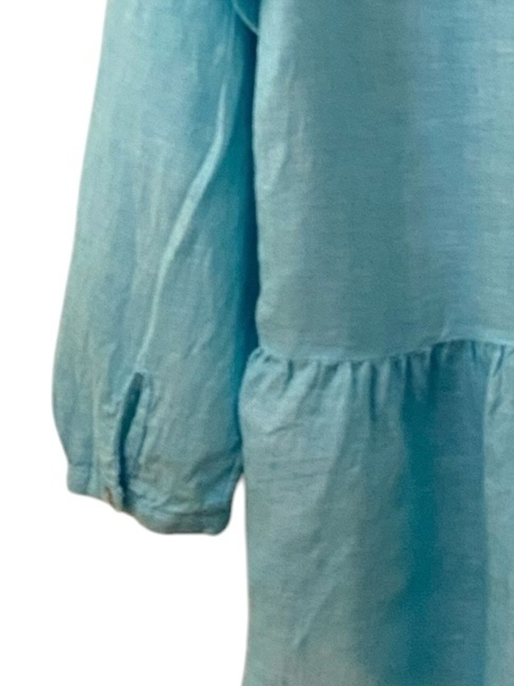 Cynthia Rowley 100% Linen Faux Wrap Peplum Lagenlook Pullover Aqua Top M - Picture 3 of 8